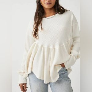 NWOT Free People Oh My Babydoll Waffle Thermal In  Nilla Cream Sise S